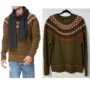 McNeal Lambswool Sweater Men’s Size Medium Green Orange Aztec Fair Isle Crewneck